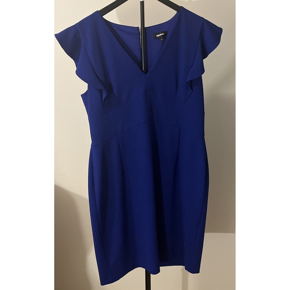 DKNY Ruffle Sleeve Cocktail Party Formal Dress Size 16  Royal Blue